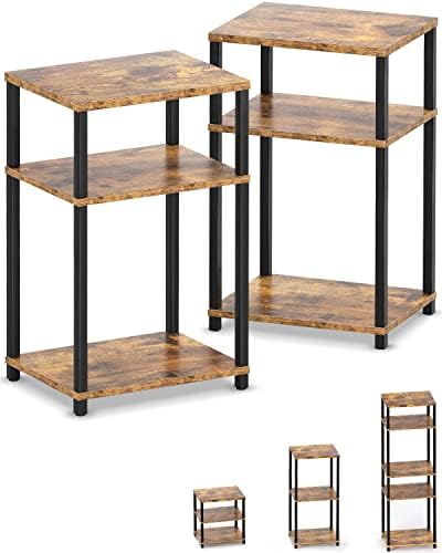 WOODYNLUX End Table Nightstands Set of 2, 3-Tier Bedside Tables, 5-Tier Shelf Bookcase, Nightstand Accent Table for Couch, Living Room, Bedroom, Rustic Brown and Black, Easy Assembly.