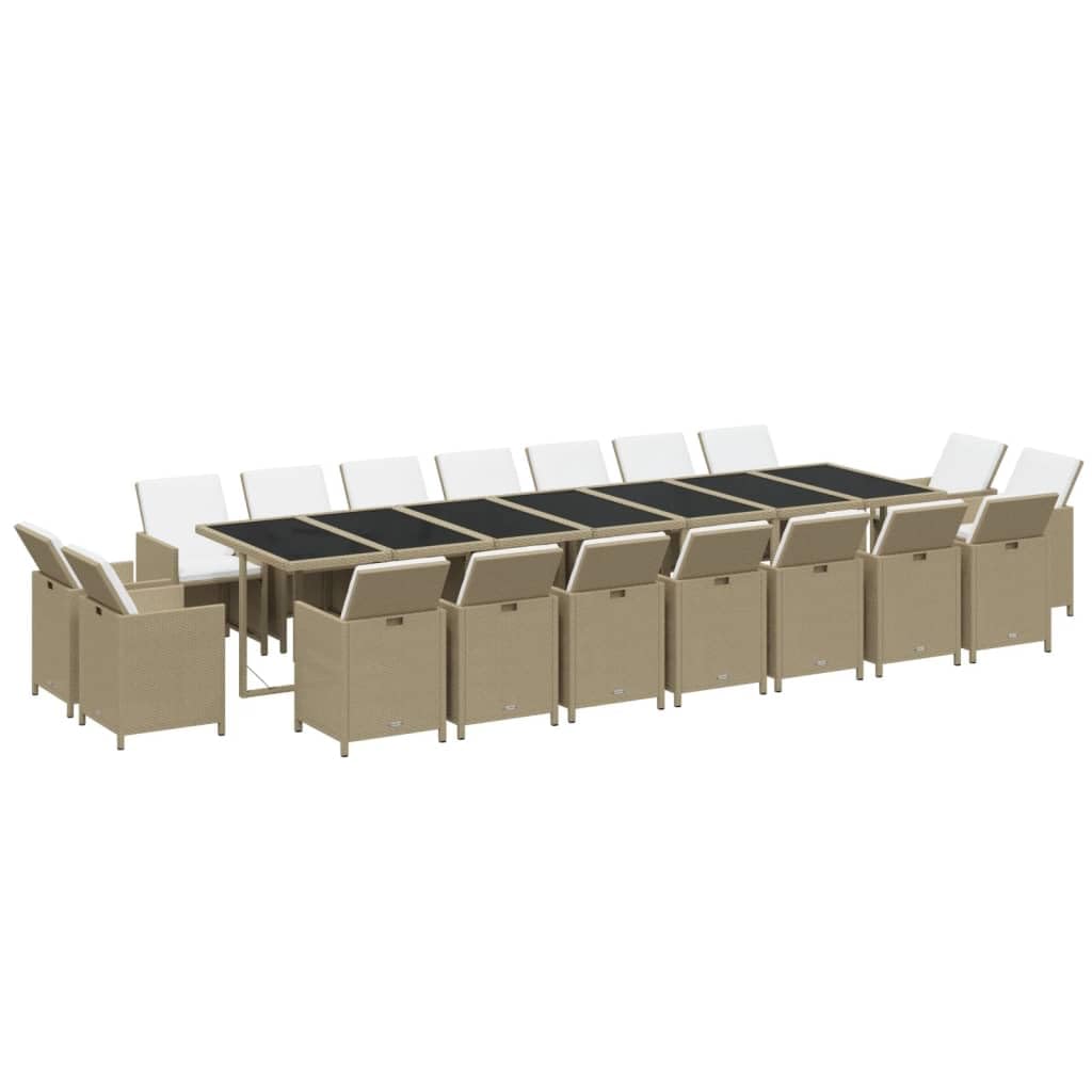 Helloshop26 Set da pranzo Soggiorno da giardino Mobili da esterno Cuscini 19 pezzi resina intrecciata Beige 02_0014427