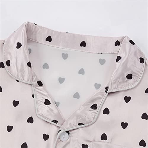 Heart Print Satin 𝐏ajamas 2 Piece Sets for Toddler Short Soft Buttons Shirts Shorts Sl𝐞epwear Kids Summer 𝗟oungewear4