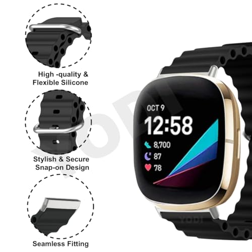 Image of YODI Watch Band Compatible with Fitbit Versa 4 / Fit bit Versa 3 / Fitbit Sense /Sense 2 Band, Soft Replacement Silicone Wristband for Women Flexible Waterproof Sport Watch Strap for Men Large