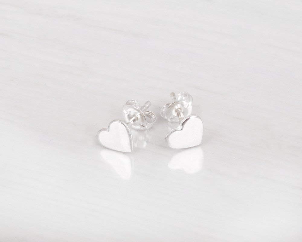 Heart Stud Earrings in 925 Sterling Silver - Designer Handmade Small Posts For Girls and Women - Image 7