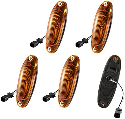 EVERESTHD 5PCS LED Front Marker Light Cab Roof Lamps Assemblies with Wire and Male Plug Fit for Freightliner Cascadia 2008-2017 Amber Lens Semi-Truck