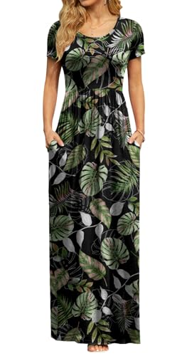 Image of DB MOON Womens 2026 Summer Maxi Dresses Casual Short Sleeve Empire Waist Spring Long Dress with Pockets
