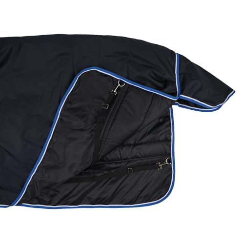 Image of Horze Glasgow Heavy Weight Winter Turnout (400g Fill) | Waterproof Combo Horse Blanket with Neck Cover - Dark Blue - 78 in