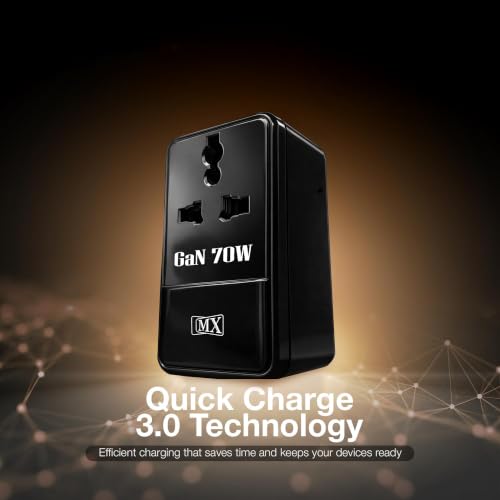 Image of MX 70W Universal Travel Adapter with Dual USB C PD Ports, GaN Fast Charger, UK Plug Universal Socket, International Plug Adapter for Laptop, MacBook, iPhone, Samsung Galaxy, iPad, Tablet
