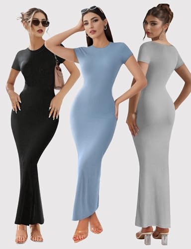Buauty Women Bodycon Dresses Ribbed Maxi Dresses Basic Summer Casual Long Dress Black Wedding Guest Dress Formal Party4