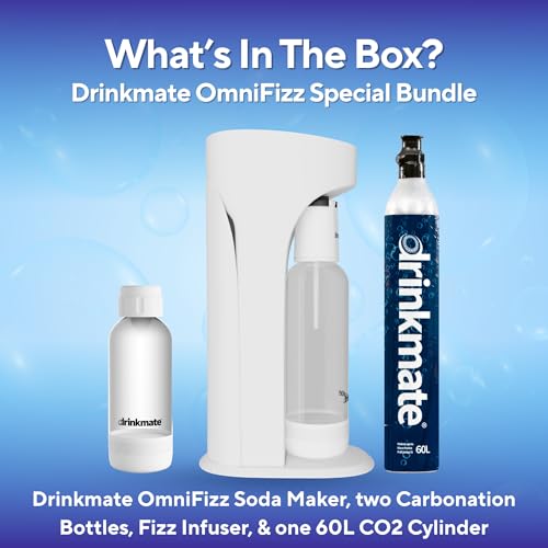 Image of Drinkmate OmniFizz Sparkling Water Maker & Soda Streaming Machine | Carbonates Any Drink | SPECIAL BUNDLE | Includes 60L CO2 Cartridge + Two BPA-Free Bottles (Classic White)