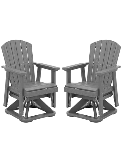 SERWALL Adirondack Swivel Glider Chair, HDPE Patio Swivel Glider Set of 2, Pre-Assembled All-Weather Glider Chair for Porch, Balcony, Light Grey