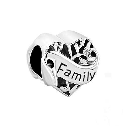 Image of Family Heart Scroll Charm Compatible with Pandora Charms Moments Bracelets Mom Aunt Grandma Daughter Sister Wife