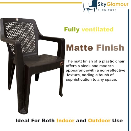 Image of SkyGlamour Cello Sonet Armrest Chair | Living Room, Office, Garden, Indoor & Outdoor Use | Brown Plastic Chair Set of 2