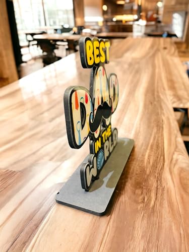 Image of WARMINGO DE Father's Day Combo Best Dad in The World Wooden Table Decor & Gold Plated Hanuman Chalisa | Best Gift for Father Papa Dad | Religious & Modern Gift