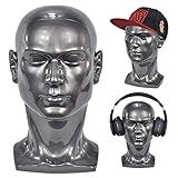 FLWAI PVC Male Mannequin Head Metallic Grey Male Manikin Stand Model Display Hat Scarf Wigs Hair Glasses Hat Beauty Styling Tool with Mount Hole (L30-Bright Grey)