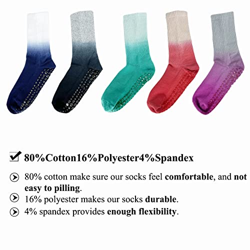 Image of FYOURH- Women Crew Yoga socks - 5 Pairs or 2 Pairs - Tie dye Socks for pilates - Non slip Crew Socks