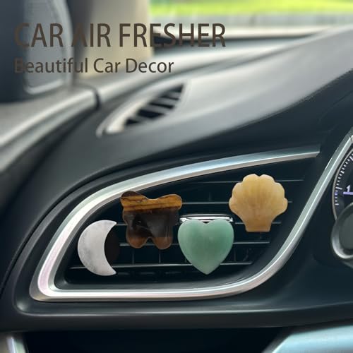 Image of ORIESSE Boho Car Decor,4pcs Natural Stone Car Air Fresehenr Vent Clips,Moon Seashell Heart Butterfly Crystal Dashboads Accessories for Women,Best Wishes for Lover Friends