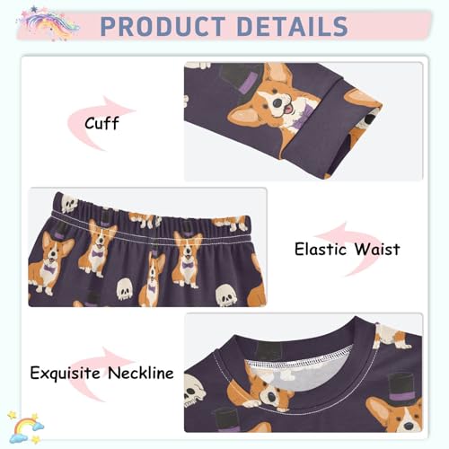 Fustylead Funny Halloween Corgi and Skull Pajamas Cotton Sleepover PJ Set Long Sleeve Lounge Wear4
