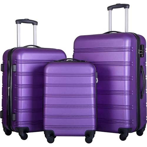 Lightweight 3-Piece Hardside Luggage Set with Spinner Wheels - Expandable Travel Suitcase Set in Purple