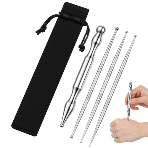 4 Pcs Acupuncture Pen Stainless Steel Acupressure Pen Reflexology Massage Tool for Body Face 8 Sized Headed Acupuncture Needles Manual Deep Tissue Tool Body Point Probe Pens for Full Body Relaxing