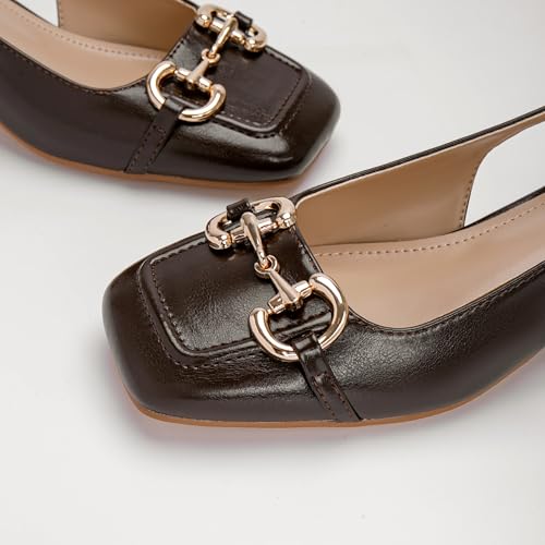 Image of Slingback Mary Jane Heels for Women Low Block Heel Closed Square Toe Pump Shoes Heels Classic Daily Office Dressy Shoes