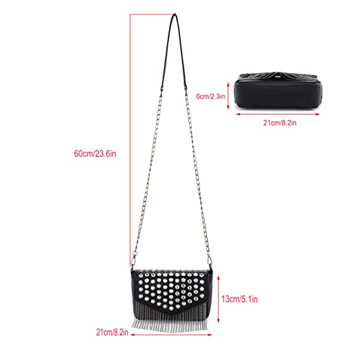 Ayliss Women Crossbody Handbag Purse Small Rivets Studded Tassel Shoulder Bag Clutch Gothic Punk Rock Party Funky Bag (Rectangle Black)2