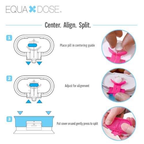 Image of EQUADOSE Precision Pill Splitter with Centering Guide, Dual Stainless-Steel Blades for Small & Large Tablets, Accurate Halves & Quarters for Medication, Vitamins and Pet Pills, Pink