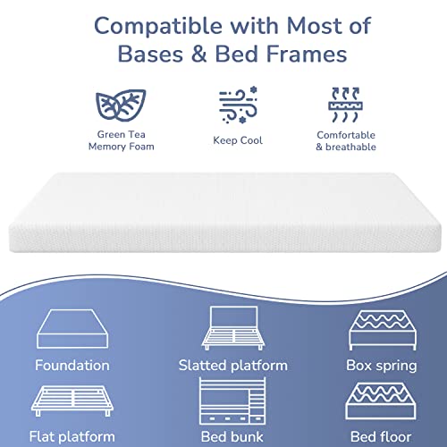 Image of PayLessHere 5 Inch Full Green Tea Memory Foam Mattress Cooling Gel Infused Mattress,Medium Firm Mattresses Fiberglass Free /CertiPUR-US Certified /Bed-in-a-Box /Pressure Relieving Full Size,White