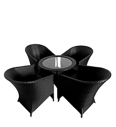 Image of Artic Fashion D-15 Chairs Table Set 4+1 Wicker Patio Furniture Sets 4 Chair and 1 Table for Garden Balcony Bedroom Powder Coated Frame Uv Protected Wicker (Black-2)