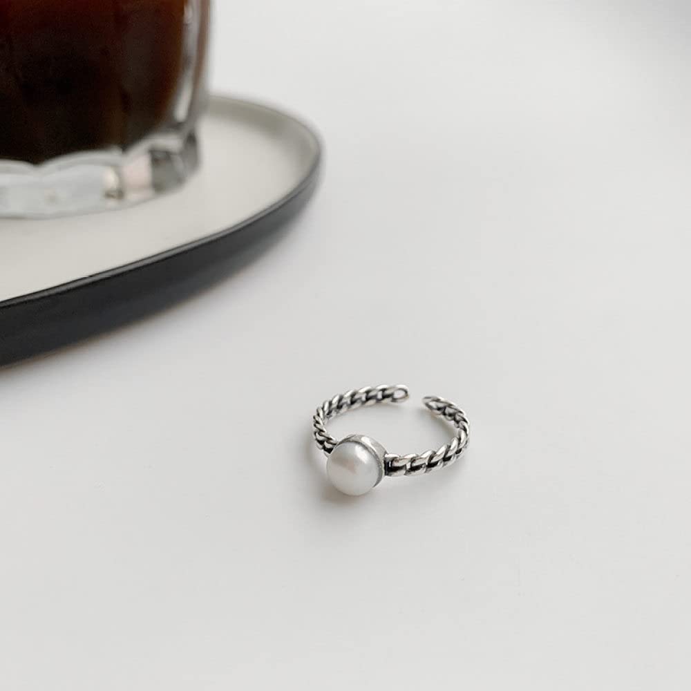HGJH Verstellbarer Ring, S925 Sterling Silber Perlenring Verstellbare Ringe Retro Offener Ring Silber Daumenring Ewigkeitsring Hochzeitscharme Schmuck Geschenke Für Männer Mädchen Damen
