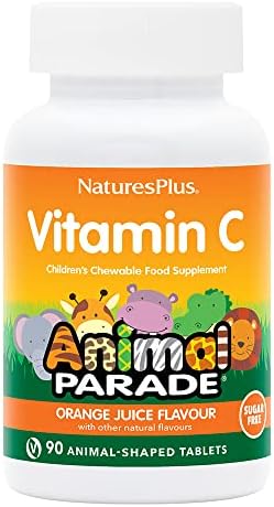 NaturesPlus Animal Parade Sugar-Free Children's Vitamin C, Natural Orange Juice Flavor - 90 Chewable Animal Shaped Tablets - Immune Support - Gluten Free - 45 Servings