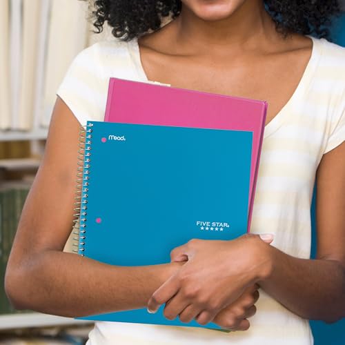 Image of Five Star Spiral Notebook + Study App, 4 Count, 1 Subject, Wide Ruled Paper, 8 inch x 10-1 /2 inch, 100 Sheets, Fights Ink Bleed, Water Resistant Cover, Purple, Pink, Gray and Blue (930105-ECM) (Pack of 3)