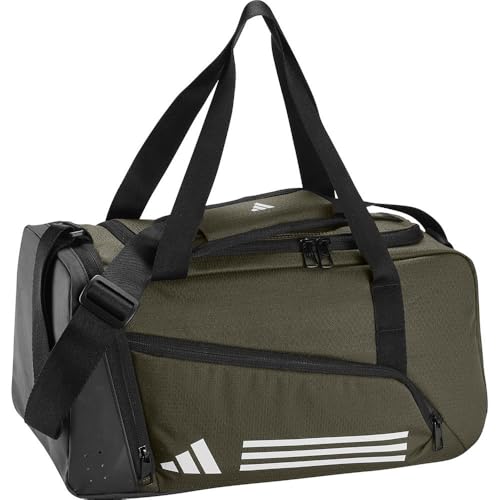 adidas Unisex Essentials 3-Stripes Duffel Bag, Olive strata/White, XS