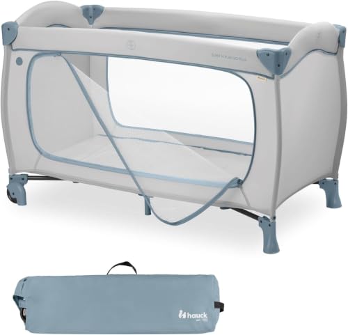 Image of Hauck Baby Umbrella Bed Sleep N Play Go Plus, Large Side Opening for Playing, Foldable, Compact, Carry Bag, Newborn to 15kg, Dusty Blue