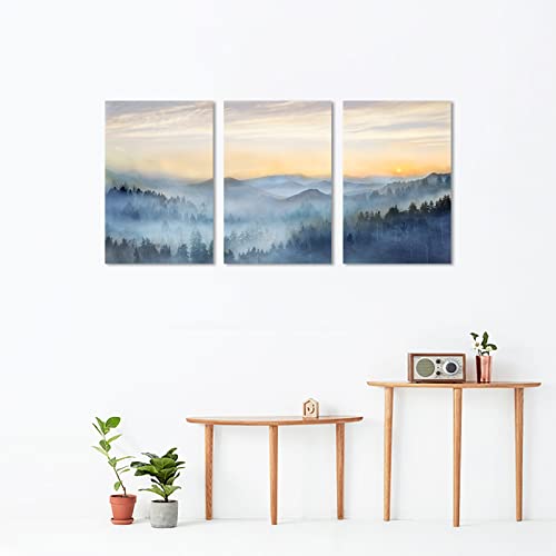 Wall Decor for Bedroom 3 Panel Sunrise Misty Forest Print Picture Paintings Wall Art for Living Room Bathroom Framed Canvas Artwork Modern Room Wall Decorations Size 16x24 x 3 Piece Ready to Hang by YJYart - Image 6