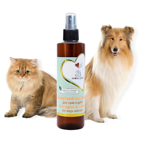 Mama Pets Lozione Scioglinodi Lucidante con Cheratina per Cani e Gatti, 250 ml – Districante Naturale Senza Risciacquo per Tutti i Tipi di Pelo – Pelo Soffice, Lucido e Facile da Pettinare