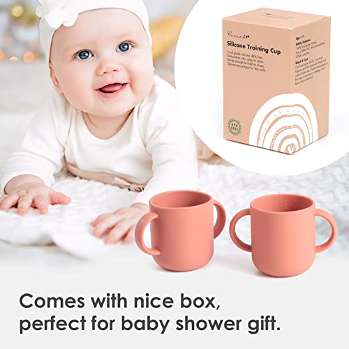 Rocced Silicone Training Cup For Infants 2 Handles, Toddler Learning Cup Baby Drinking Open Cups Easy Grip Handles Toddler Cup For 6 Months+ 150Ml/5Oz-Terracotta #TOP6