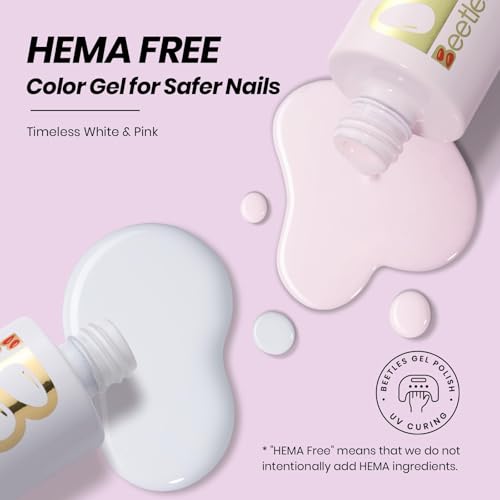Image of Beetles French Tip Gel Polish - Peach Mousse 15ML Full Size with French Tip Stamp, Hema Free White Light Pink Gel Nail Polish, Soak Off UV LED Lamp French Nail Kit Art for Summer Nails