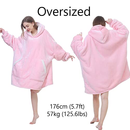 Kipswiza Oversized Wearable Blanket Sherpa Fleece Thick Warm Hoodie Blanket Giant Hooded Sweatshirt Blanket for Women Wife Mom Daughter Girls Gift - Pink