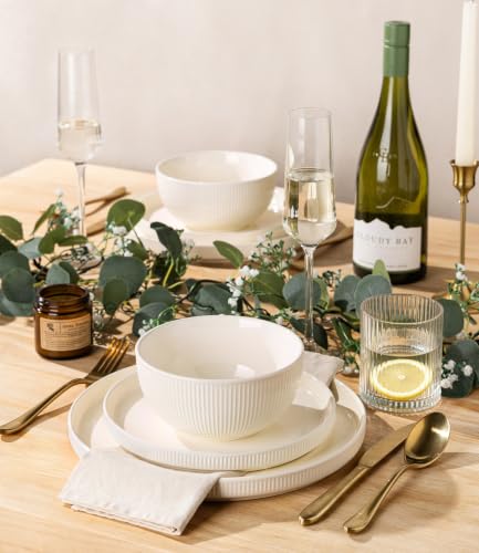 Image of TheTerra Ceramic Dinnerware Set for 4, 12-Piece Plates and Bowls Set