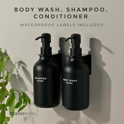 Image of TEKCOOL Refillable Shampoo and Conditioner Dispenser Shower Soap Dispenser Wall Mounted Black Metal Organiser Plastic Bottles Black Pump Shampoo Dispenser, Shower Dispenser Chamber 500ML Bottle (3pc);