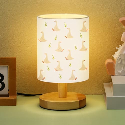 Image of VIHOSE Silly Goose Kids Table Lamp for Bedroom Kids Bedside Lamp with Linen Wooden Nightstand Cartoon Nursery Lampshade for Girls Boys Living Room