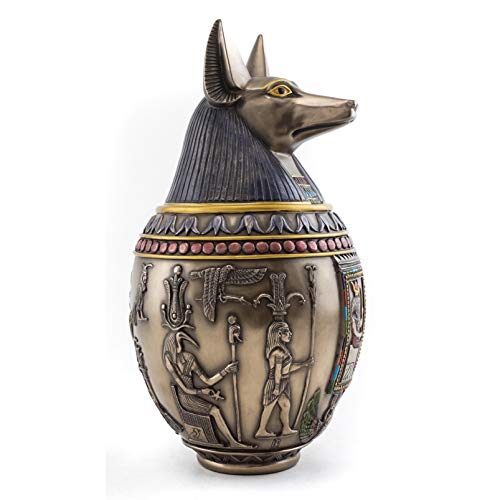 Best Review Top Collection Ancient Egyptian Replica Canopic Jar - Decorative Anubis Canopic Jar in Premium Cold-Cast Bronze with Color Accents - 10-Inch Collectible Ancient Egyptian Figurine