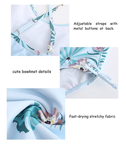 Big Girls One Piece Swimsuits Halter Bathing Suits Summer Ruffler Swimwear Size 14/12-16 Green Flower3