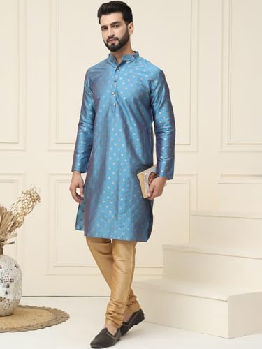 Image of SOJANYA (Since 1958 Men's Silk Blend Booti Kurta with Gold Churidaar Pyjama