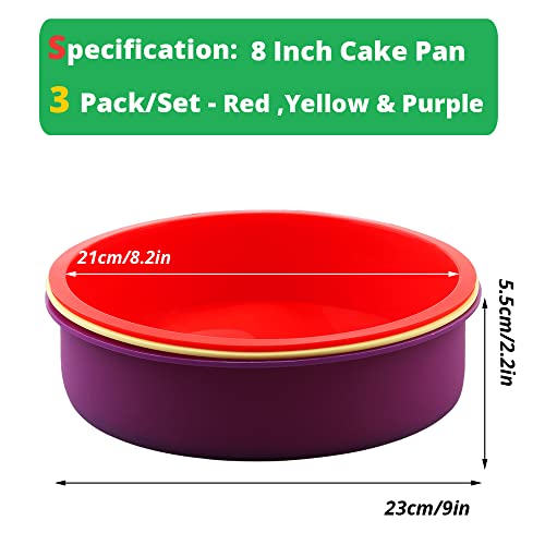 8 Inch Cake Pans For Baking -Set Of 3-Silicone Cake Mold ,Nonstick & Easy Release Baking Pans For Layer Cake, Cheese Cake ，Chocolate Cake And Rainbow Cakes #TOP2