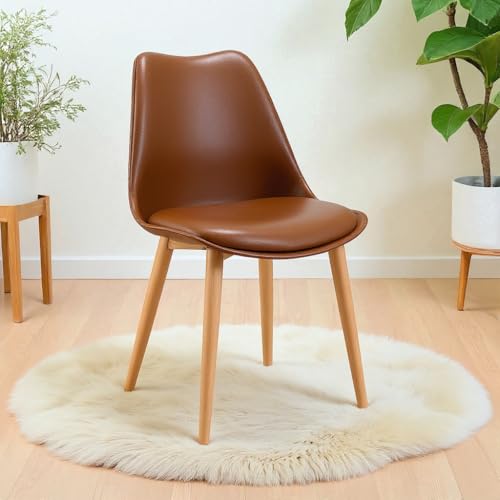 Image of Amazon Brand - Umi Eames Nordan Metal Stylish Modern Furniture Plastic Chairs & Wooden Grain Finish Metal Legs & Padded Seat Cushion in Brown Color
