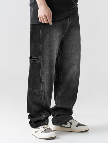 EMMIOL Men's Baggy Jeans Cargo Design with Big Side Pockets,Wide Leg Bottom Jeans for Skater Loose,Y2k Street Denim Pants2