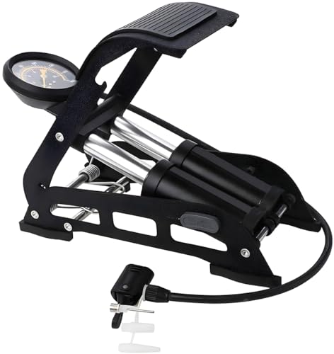 Bellveen Portable Double Cylinder Bike Pump, Floor Foot Pump Aluminum High Pressure Air Pump Foot Inflator 160PSI Foot Pump with Gauge Smart Valve Head