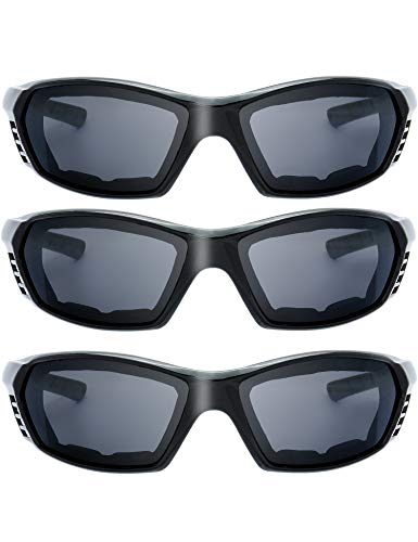 The Fresh Motorcycle Riding Glasses Padded Frame Lens Block 100% UVB for Outdoor Activity Sport (21-Black, 3 Pairs of Grey)
