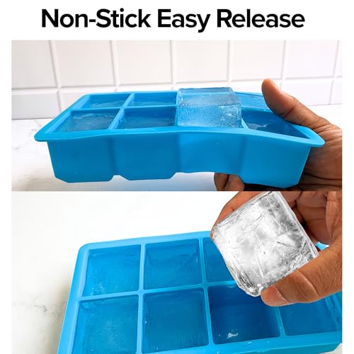 Image of FiABLE Premium Silicone Ice Tray | 8 Large 2-inch Ice Cubes for Cocktails & Drinks, Sturdy Tray with Lid | Easy Release Ice Cubes, BPA Free, 1 Year Warranty - 1 Big Cube Ice Tray