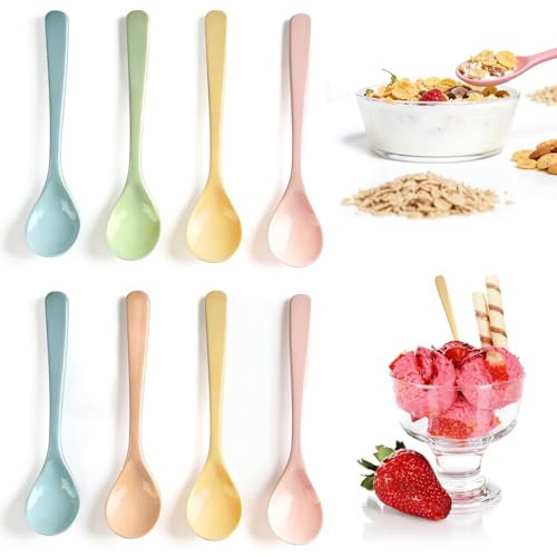 8 Pcs Cuillere Plastique Réutilisable, 16cm Petite Cuillère à Dessert Plastique Réutilisable Cuillères, Petite Cuillère à Glace Longue Colorées,...