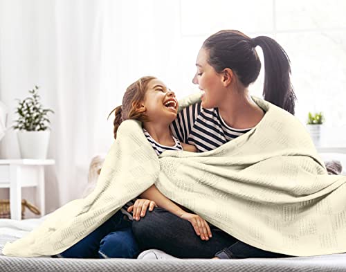 Utopia Bedding Ivory 100% Cotton Blanket [King Size - 90x108 Inch] 350GSM Lightweight, Soft and Breathable Thermal Blanket for All Seasons